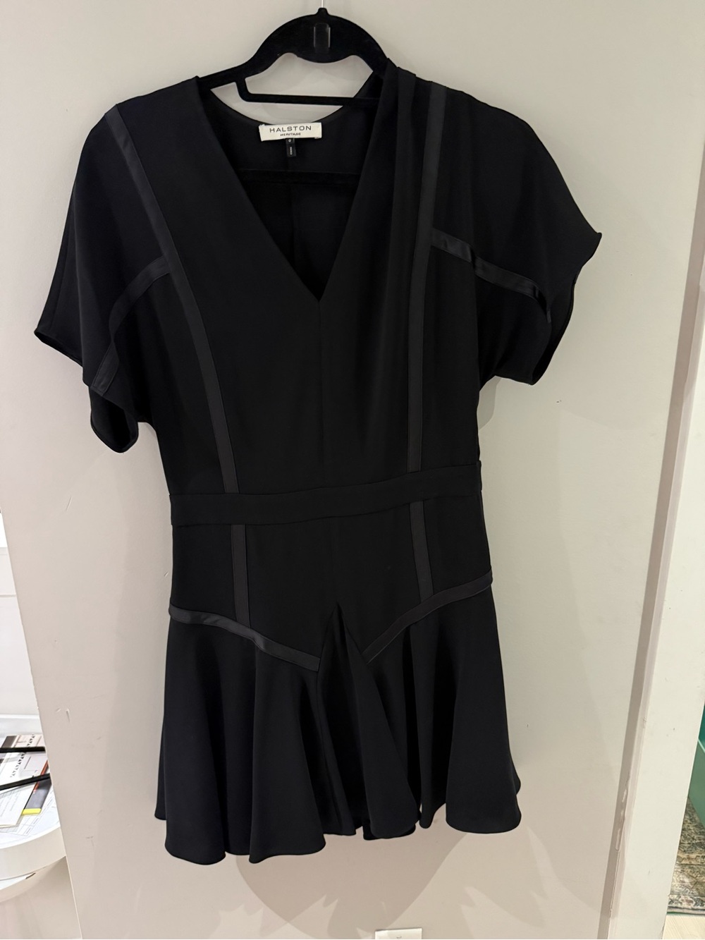 Halston Heritage Black V-Neck Flutter Sleeve dress